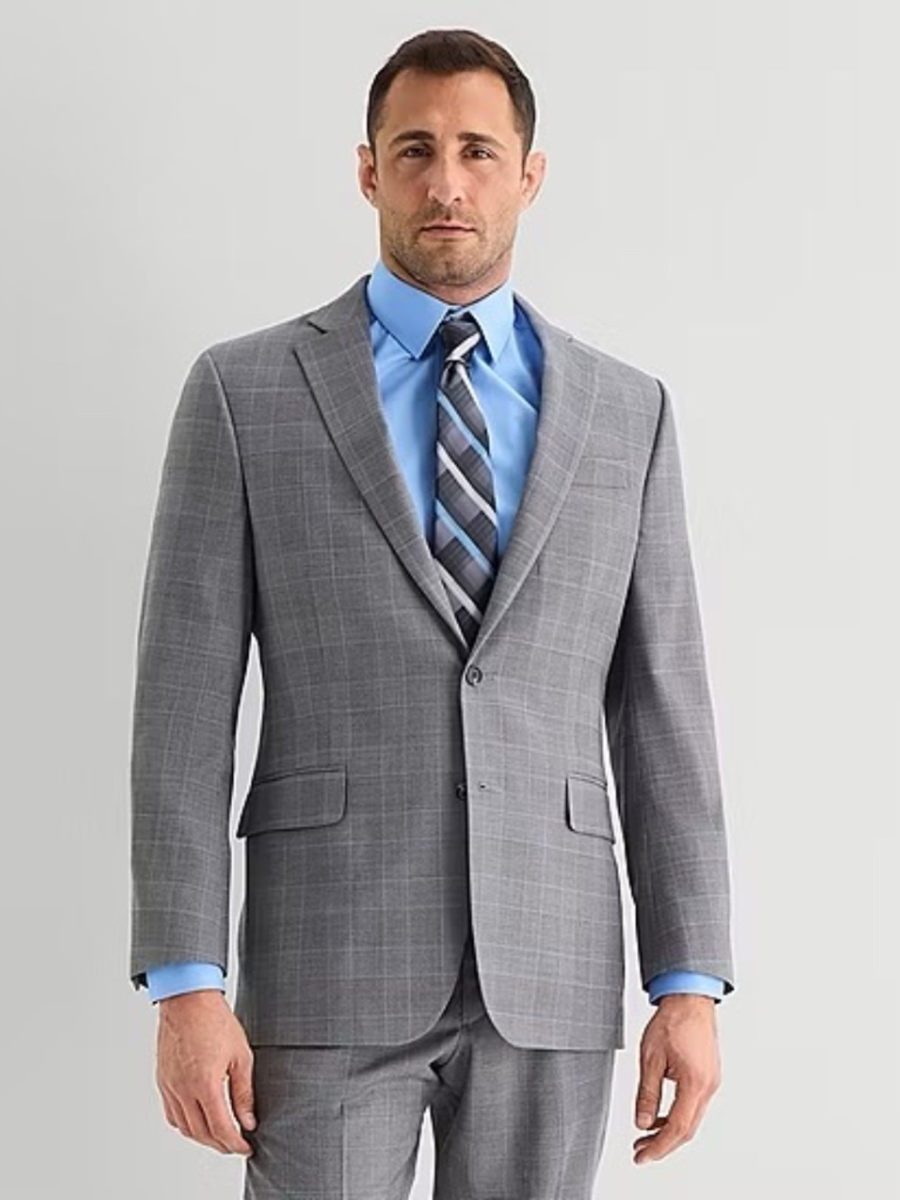 Stafford Coolmax Ecomade Gray Navy plaid suit jacket